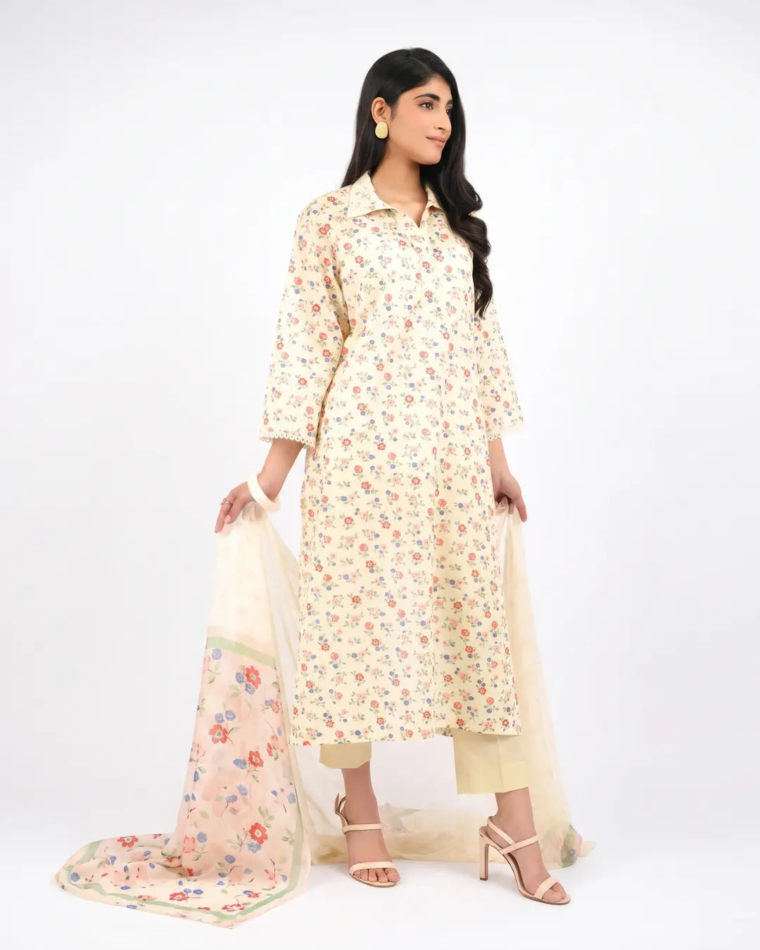 3 Piece Bareeze Unstitched Printed Lawn Suit – Off-white Color