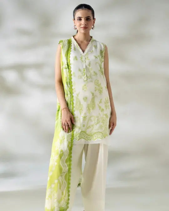 3 Piece Gull Jee Unstitched Printed Lawn Suit – Off White Color