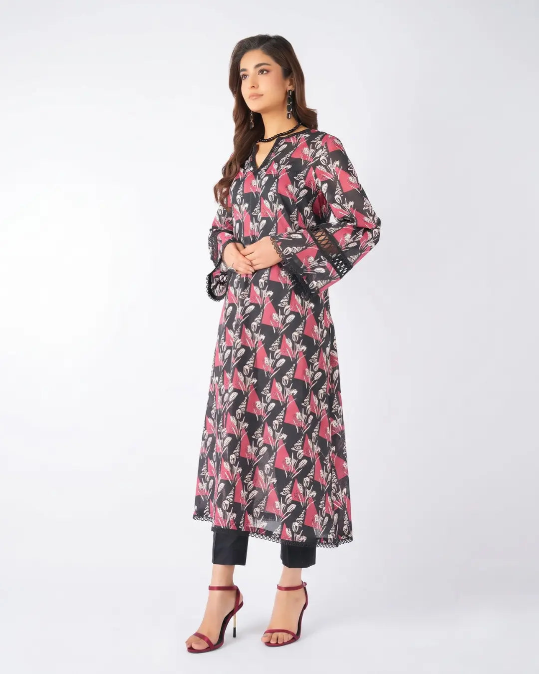 3 Piece Bareeze Unstitched Printed Lawn Suit – Black Color