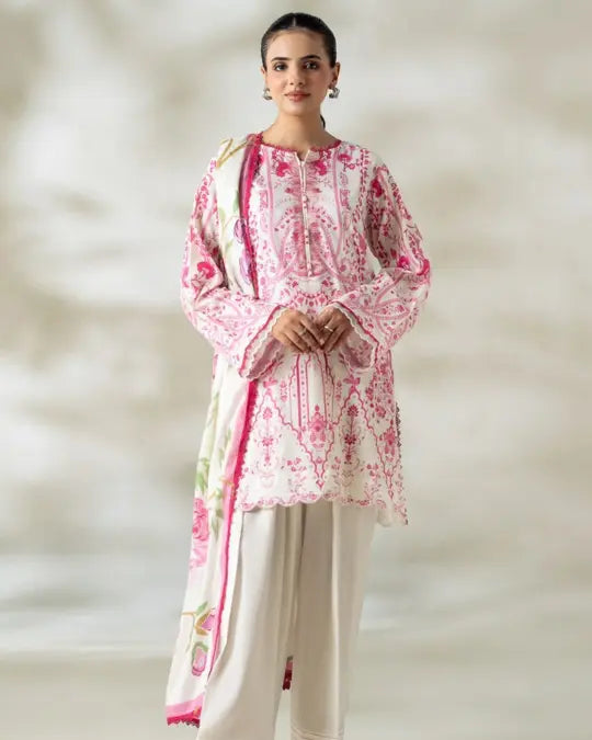 3 Piece Gull Jee Unstitched Printed Lawn Suit – Off White Color