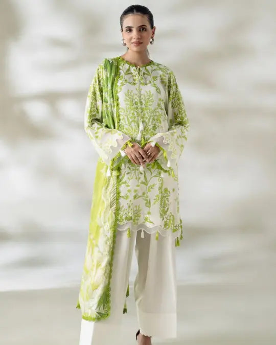 3 Piece Gull Jee Unstitched Printed Lawn Suit – Off White Color