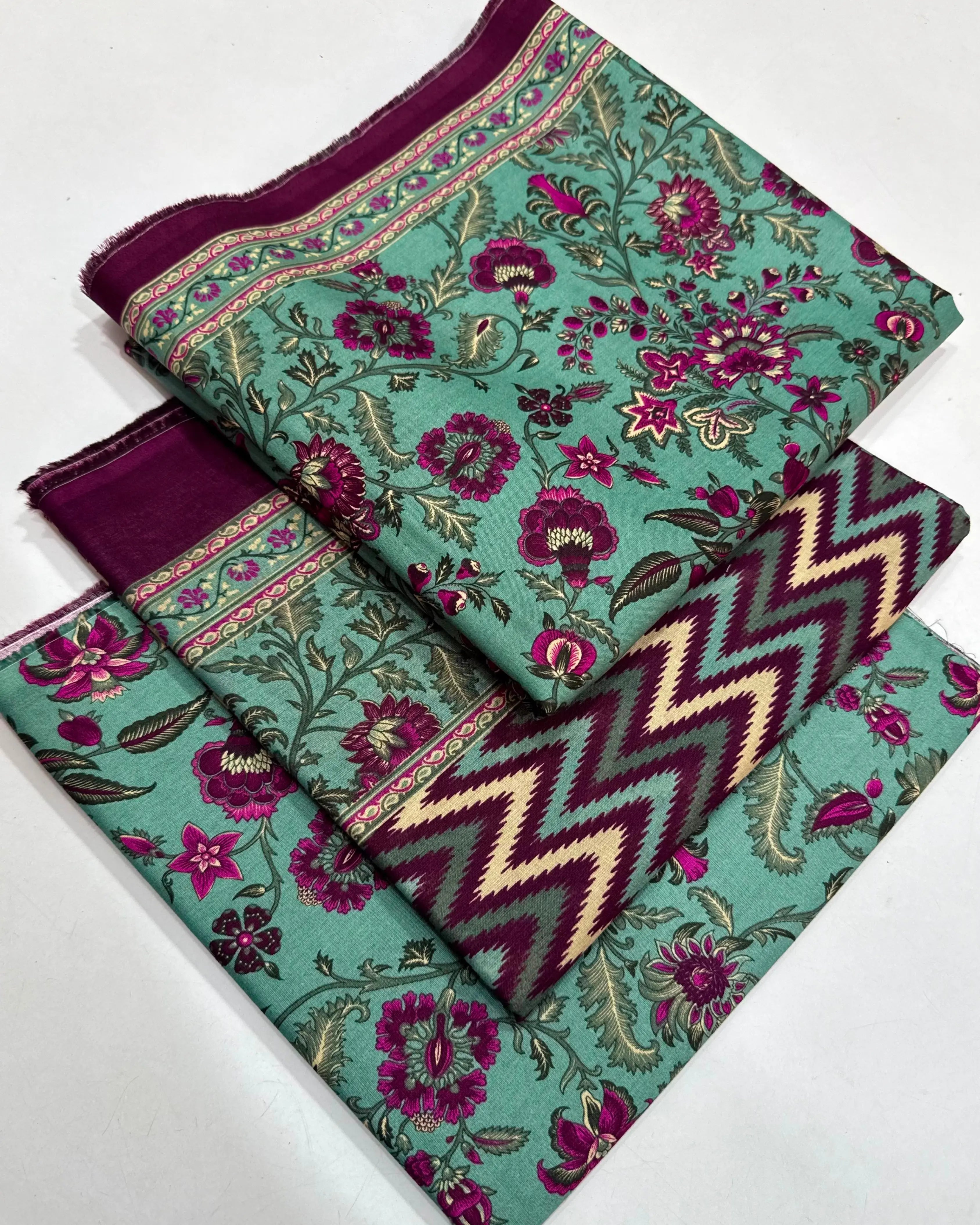 3 Piece Bin Saeed Unstitched Printed Lawn Suit – Ferozi Color