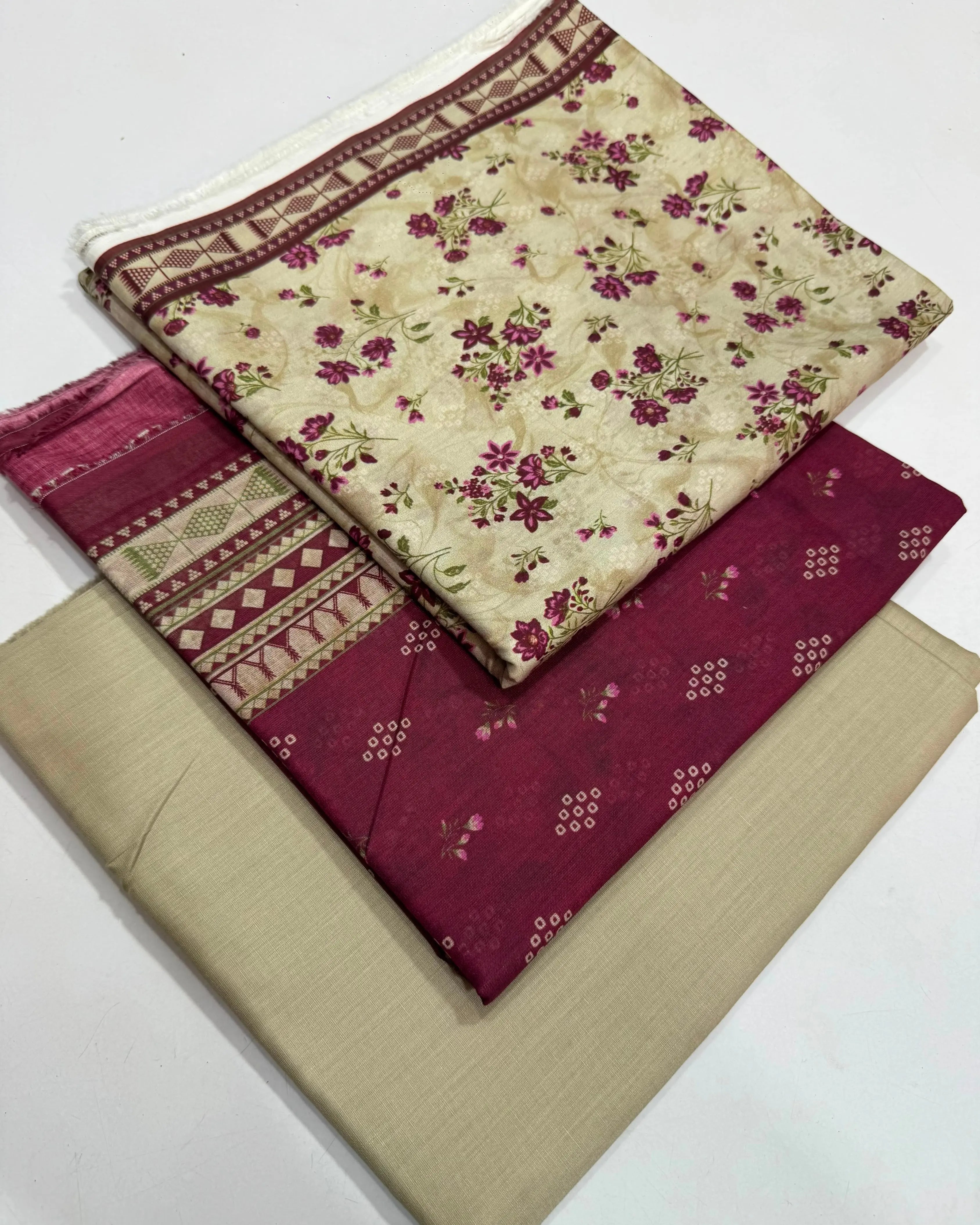 3 Piece Bin Saeed Unstitched Printed Lawn Suit – Cream Color