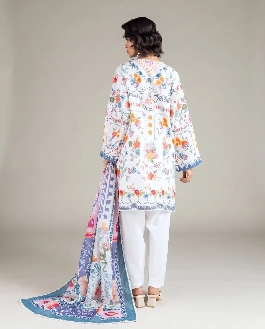 3 Piece khaadi Unstitched Printed Lawn Suit – Off-white Color