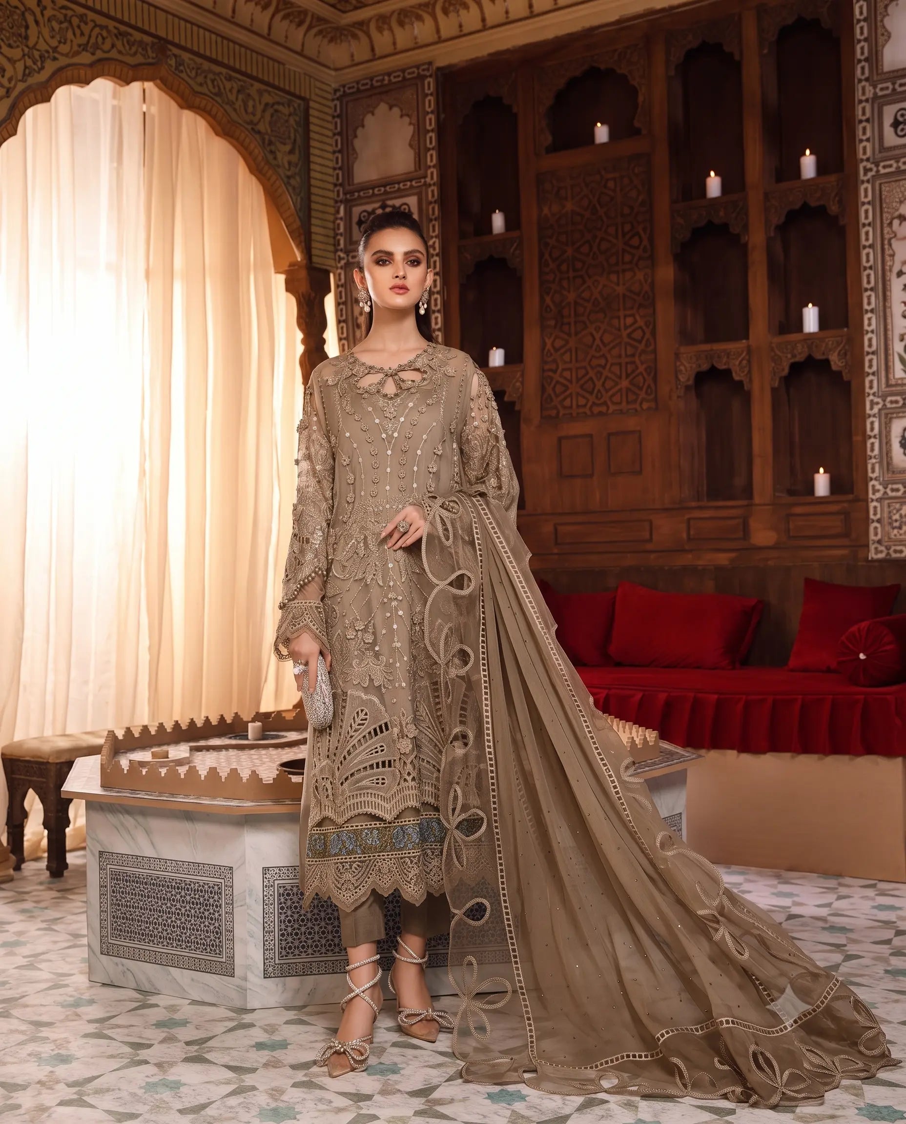 3 Piece MariaB Brand Unstitched Luxury Embroidered Lawn Suit – Musturd Color