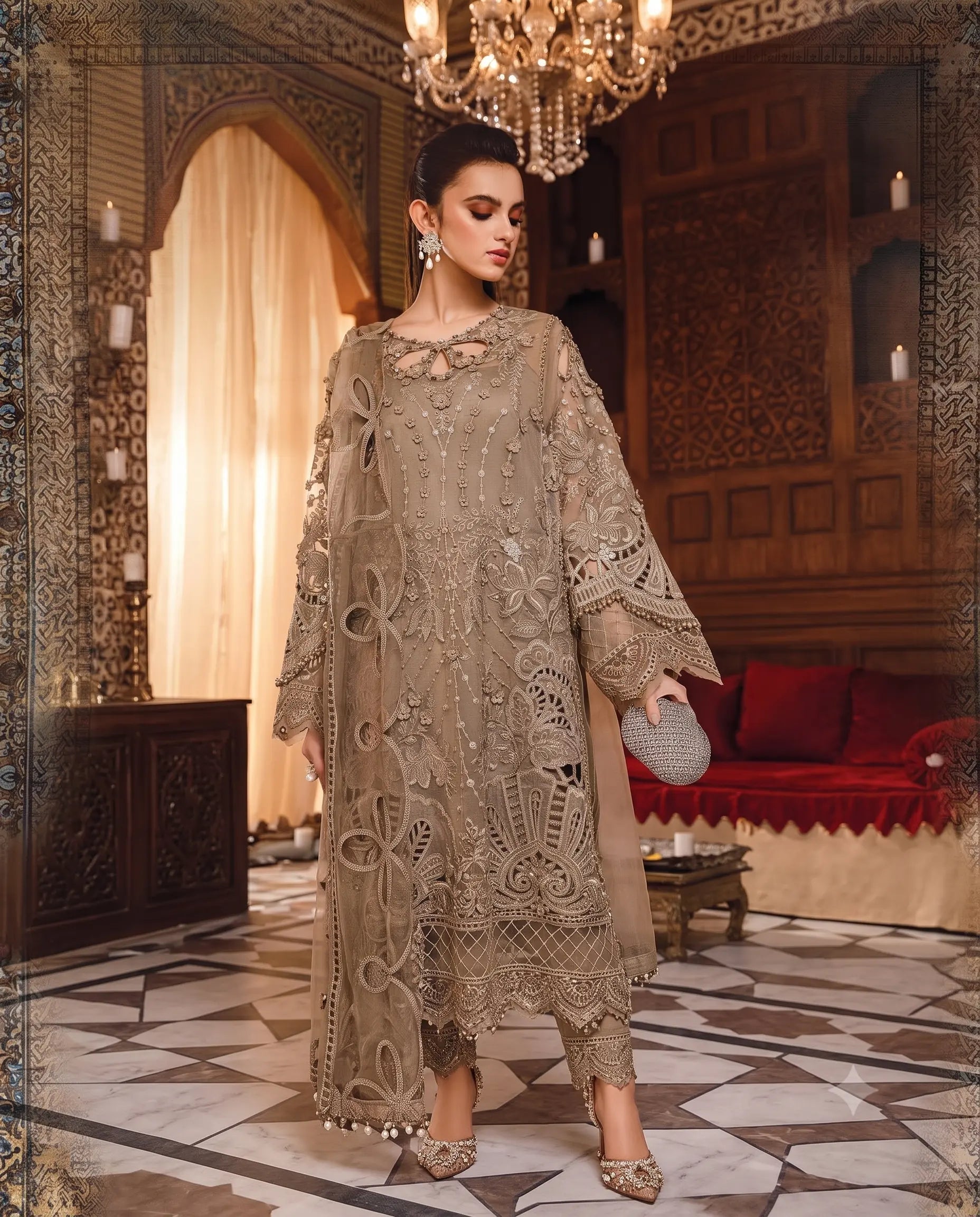 3 Piece MariaB Brand Unstitched Luxury Embroidered Lawn Suit – Musturd Color