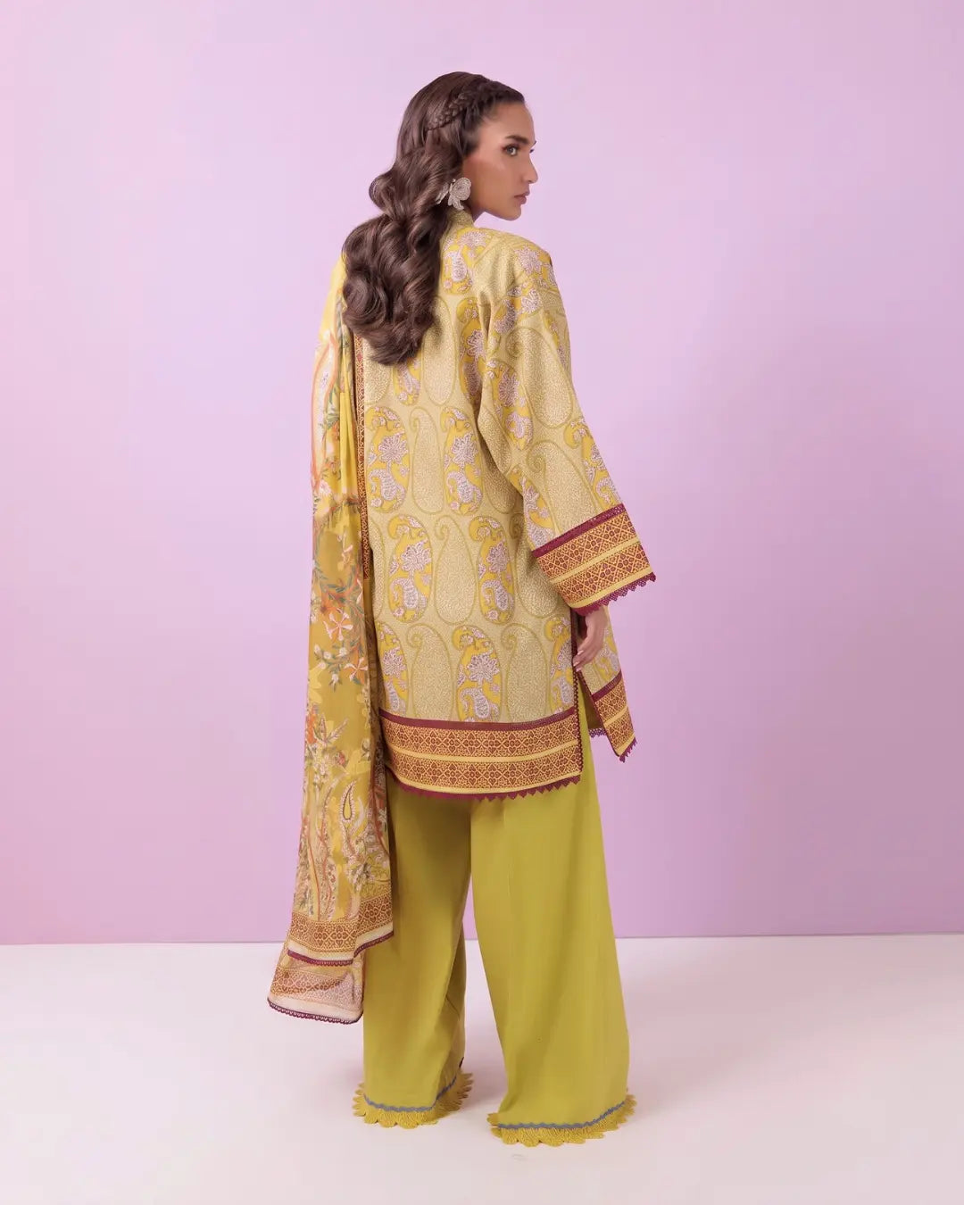 3 Piece Bonanza Satrangi Unstitched Printed Lawn Suit – Mustard Color