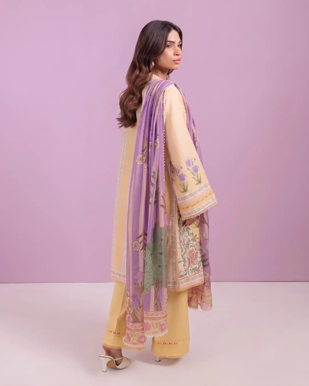 3 Piece Bonanza Satrangi Unstitched Printed Lawn Suit – Peach Color