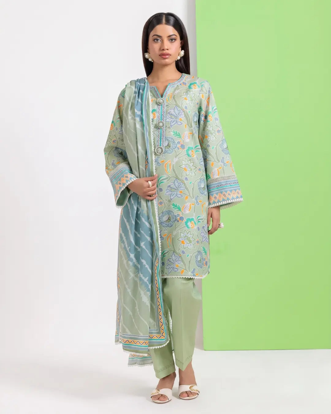 3 Piece Bonanza Satrangi Unstitched Printed Lawn Suit – Pista Color
