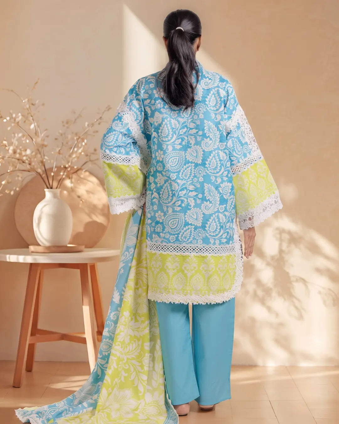 3 Piece Bonanza Satrangi Unstitched Printed Lawn Suit – Sky blue Color