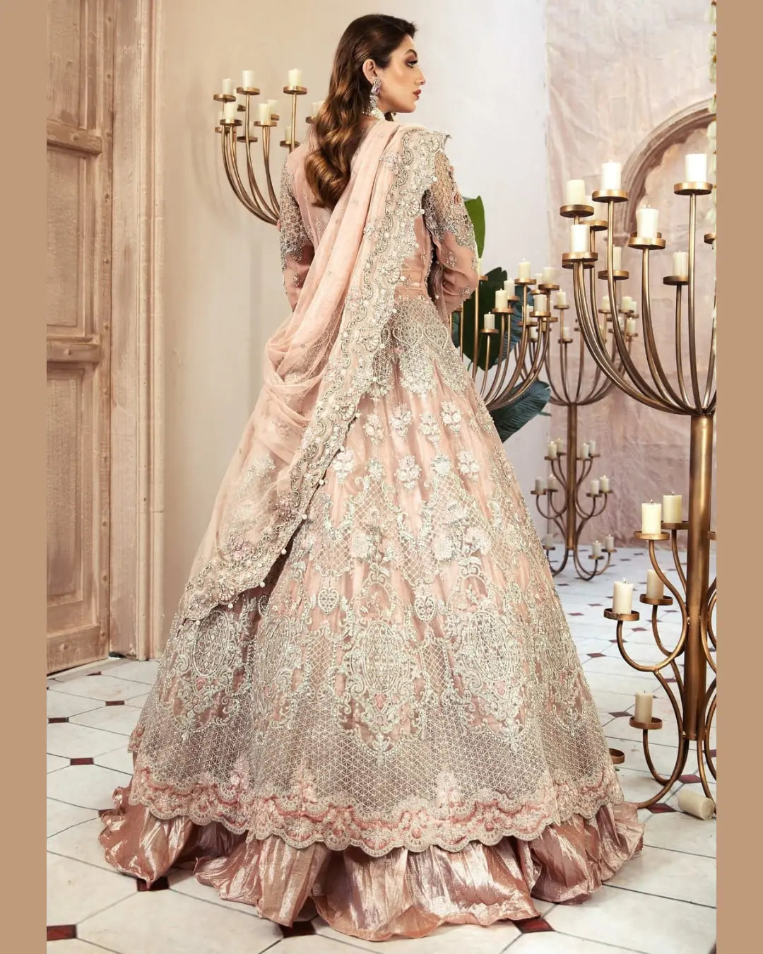 3 Piece MariaB Brand Unstitched Luxury Embroidered Lawn Suit – Peach Color